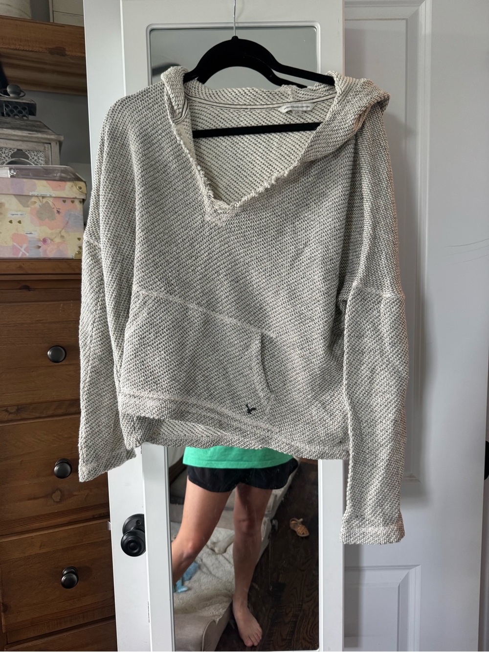 American Eagle Outfitters Light Gray Hooded Knit Pullover